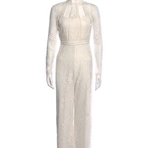 ALEXIS Cream Peekaboo Lace Crew Neck Jumpsuit Size: XS